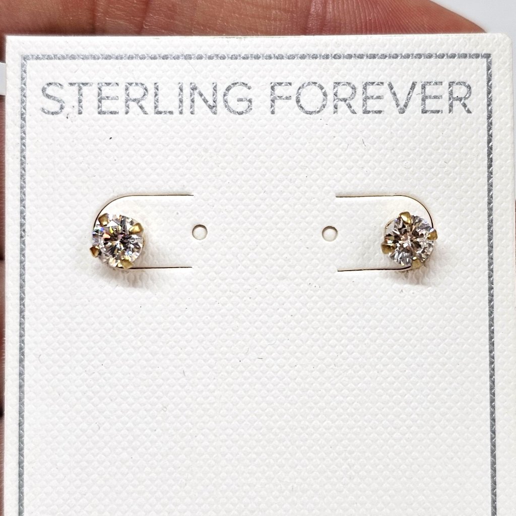 Sterling Forever 925 Sterling Silver Cz Stud Earrings 5mm Cubic Zirconia Vermeil 19$